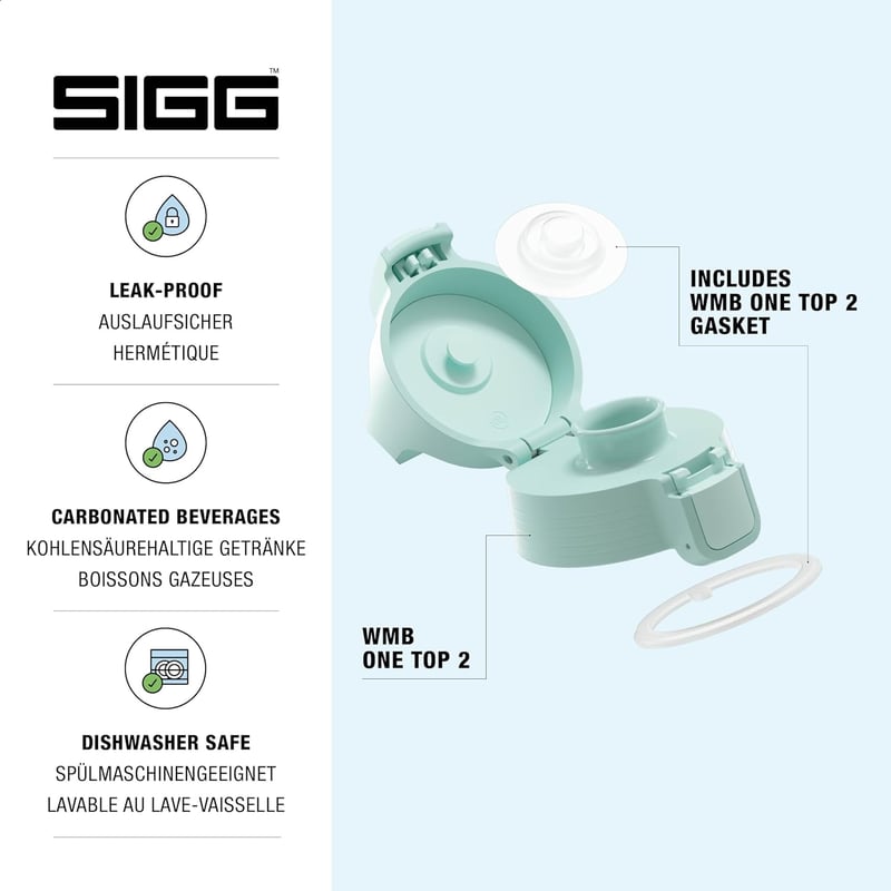 Capac SIGG WMB ONE Top 2 – Protecție pentru sticlă cu utilizare cu o singură mână, etanșă – Milky Blue Green