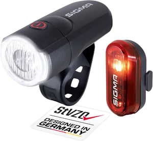 Sigma Aura 30 & Curve LED set svjetala za bicikl prednje-stražnje, StVZO, crna, 2 komada, na baterije, odobreno za cestovni promet