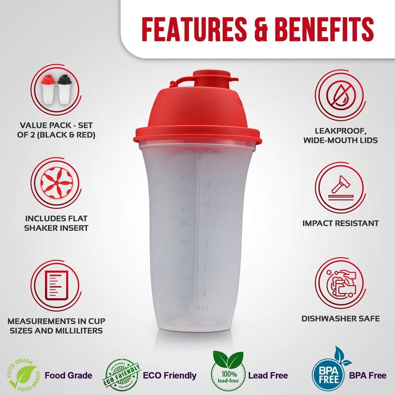 SIGNORA WARE 2x 500ml Shaker Palack Smoothie Koktél Szósz Keveréshez - Black/White