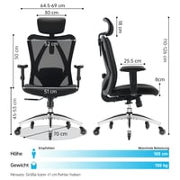 Ergonomická kancelárska stolička SIHOO s nastaviteľnou bedrovou opierkou, opierkou hlavy a lakťovými opierkami, nastavením výšky a funkciou hojdania, nosnosť 150 kg, otočná stolička 3