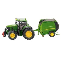Traktor John Deere so zvinovačom balíkov Siku 1665 a 2 balíkmi, kov a plast, zelený, pohyblivé časti 1