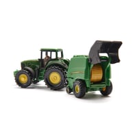 Traktor John Deere so zvinovačom balíkov Siku 1665 a 2 balíkmi, kov a plast, zelený, pohyblivé časti 2