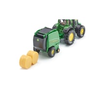 Traktor John Deere so zvinovačom balíkov Siku 1665 a 2 balíkmi, kov a plast, zelený, pohyblivé časti 5