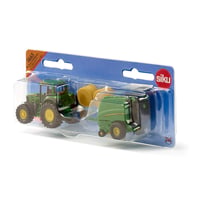 Traktor John Deere so zvinovačom balíkov Siku 1665 a 2 balíkmi, kov a plast, zelený, pohyblivé časti 7