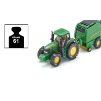 Traktor John Deere so zvinovačom balíkov Siku 1665 a 2 balíkmi, kov a plast, zelený, pohyblivé časti 6