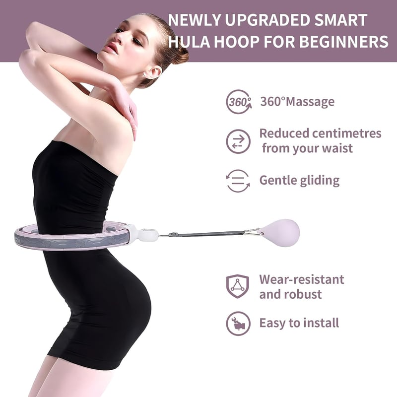 Silencomfort Smart Hula Hoop - Csendes Fitnesz Karika Számláló Kijelzővel - 16 Részes Állítható Derékbőség - Masszírozó Súlygolyóval - Fogyá