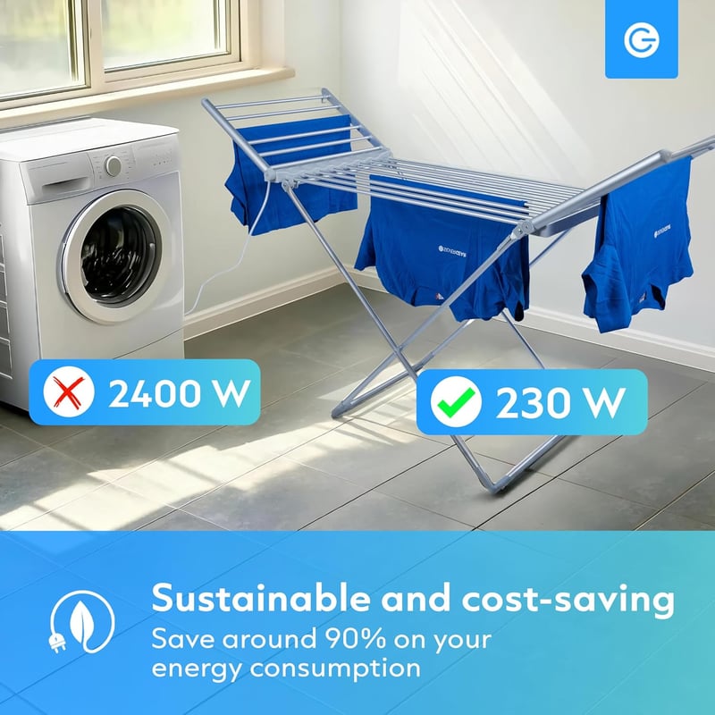 Silvergear Elektromos Ruhaszárító 20 Fűtött Rúddal - Összecsukható Alumínium Szárítóállvány 15kg Teherbírással, Energiatakarékos, Gyors Szár