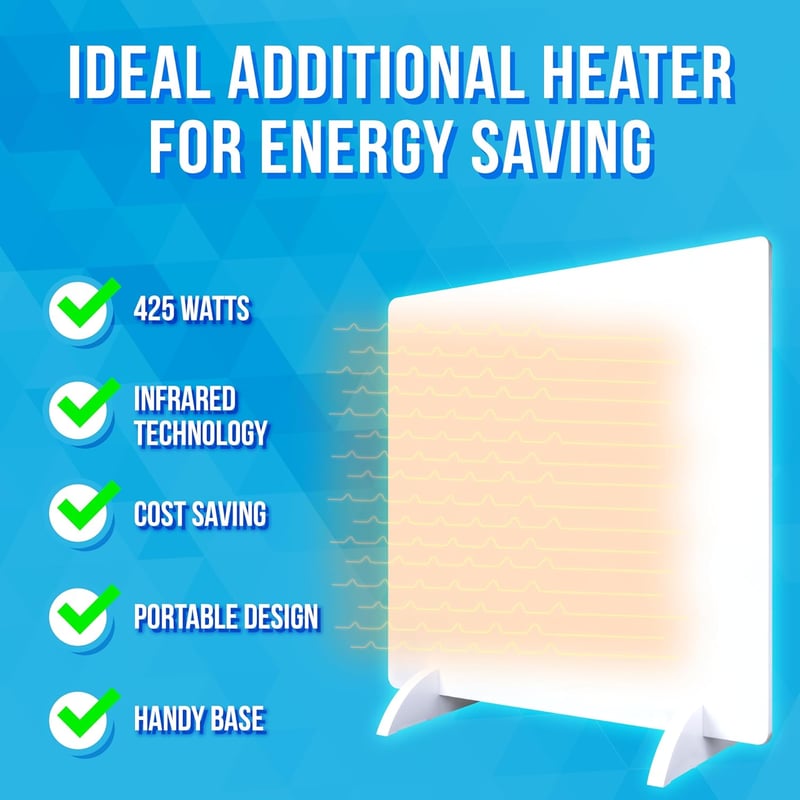 Silvergear Infravörös Állványos Fűtőpanel 425W - Energiatakarékos, Túlmelegedés Elleni Védelemmel, Asztmásoknak és Reumásoknak Ideális, Könn