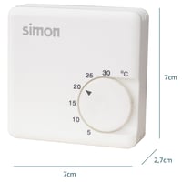 Mehanički sobni termostat za grijanje 5°C-30°C, bijeli analogni zidni termostat, nadgradna montaža, 2-žični, 10A 250V 5