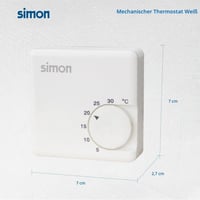 Mehanički sobni termostat za grijanje 5°C-30°C, bijeli analogni zidni termostat, nadgradna montaža, 2-žični, 10A 250V 4