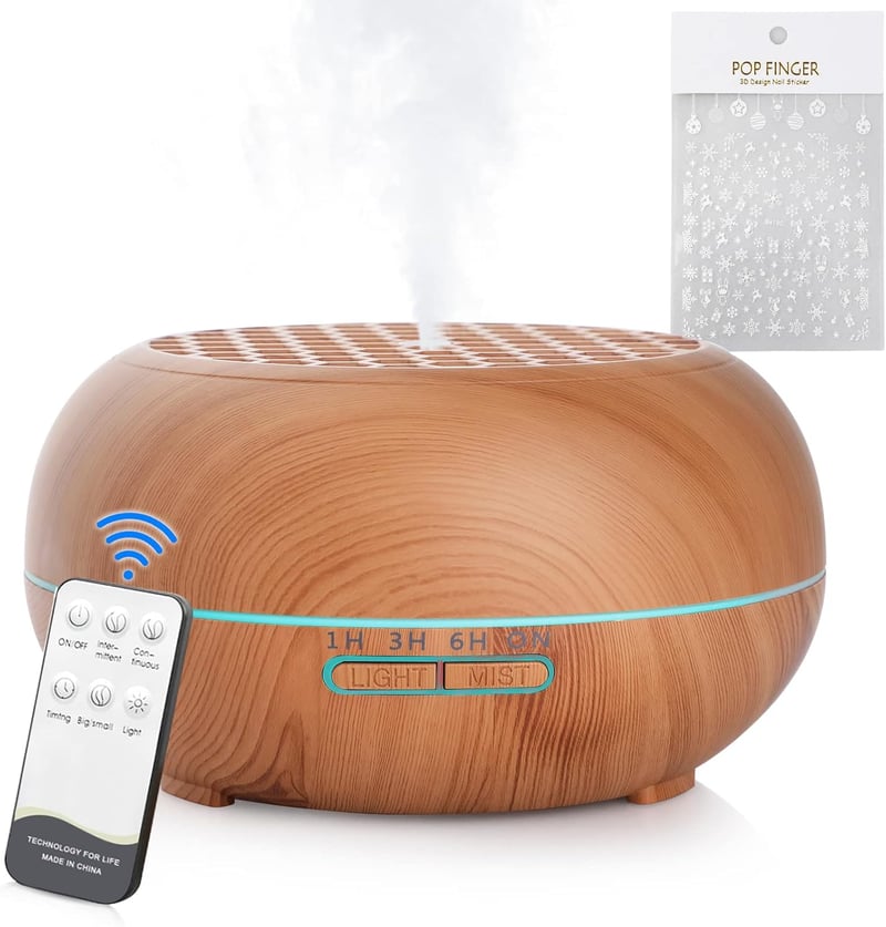 Simpeak 550ml Ultrahangos Aroma Diffúzor Fa Tárolóval, Illóolaj Párologtató Távirányítóval