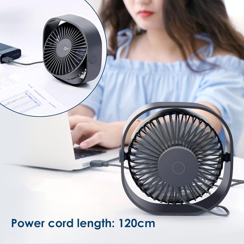 Simpeak USB Asztali Ventilátor, Csendes Mini Ventillátor 3 Fokozat, 360° Forgatható Asztali Ventilátor Szürke