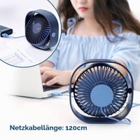 Stolový USB ventilátor Simpeak, mini, prenosný, tichý, 3 rýchlosti, 360-stupňové otáčanie, do kancelárie a na kempovanie, modrý 3