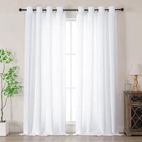 Perdele din in stil Boho, semi-transparente, cu inele, set de 2 bucăți, aspect de in, pentru dormitor, montare fără găurire, 229x140 cm 1