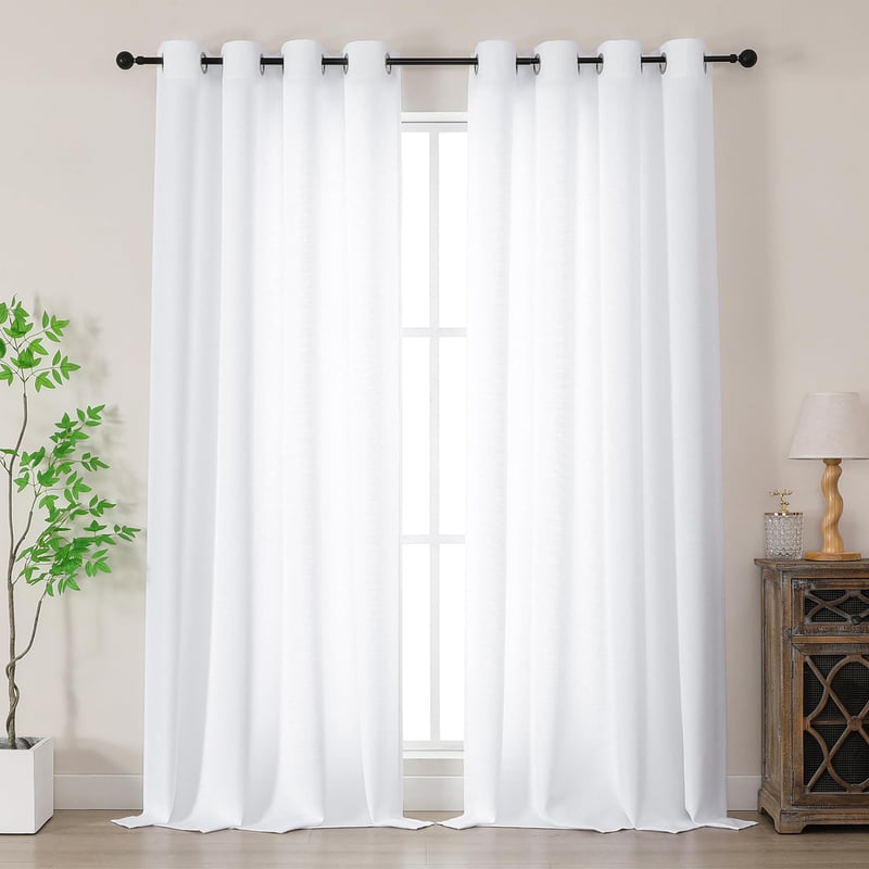 Perdele din in stil Boho, semi-transparente, cu inele, set de 2 bucăți, aspect de in, pentru dormitor, montare fără găurire, 229x140 cm