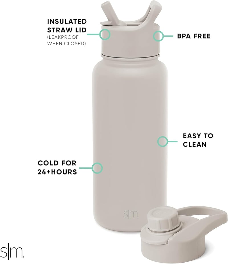 Simple Modern Izolált Acél Sportpalack Szívószállal 1L Mandula Birch - 946 ml, - Almond Birch