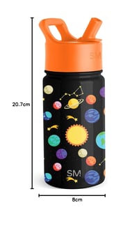 Sticlă de apă pentru copii Simple Modern Summit cu pai – 415 ml, oțel inoxidabil, izolată termic, pentru băieți și fete – Solar System 8