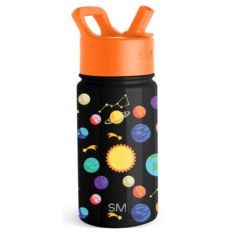 Sticlă de apă pentru copii Simple Modern Summit cu pai – 415 ml, oțel inoxidabil, izolată termic, pentru băieți și fete – Solar System