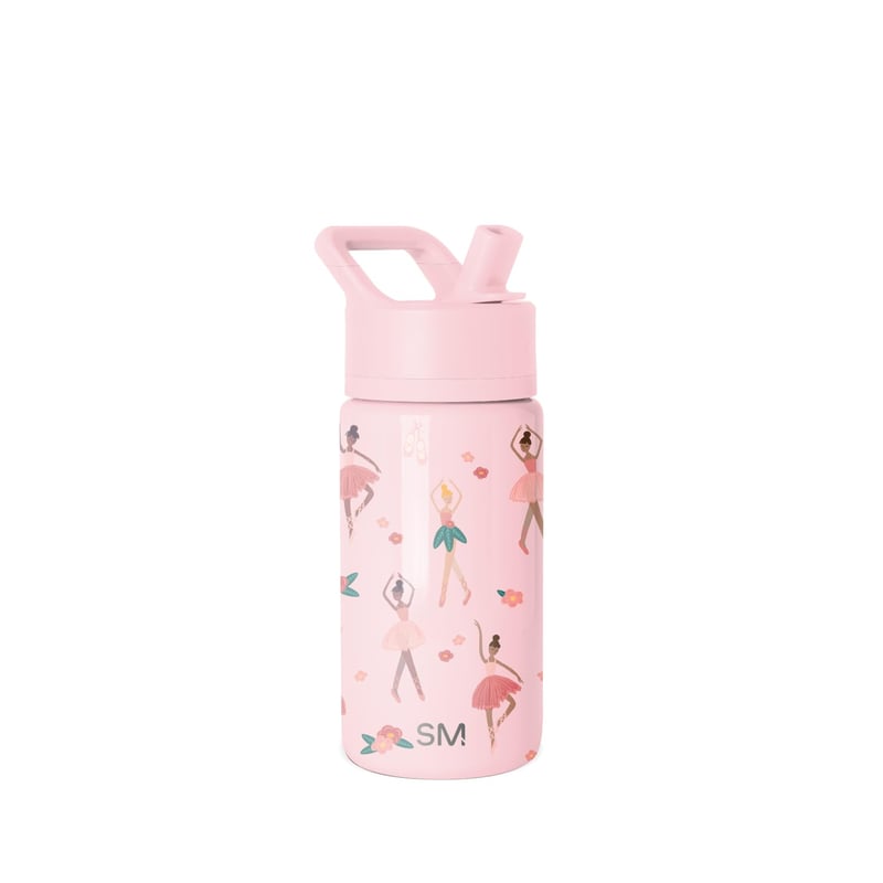 Detská fľaša na vodu Simple Modern Summit so slamkou, nehrdzavejúca oceľ, 415 ml, vzor Pink Ballerina, pre dievčatá a malé deti
