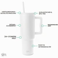 Pahar Termos Simple Modern Trek cu Pai și Mâner, 1180 ml, Cană de Călătorie din Oțel Inoxidabil pentru Cafea cu Gheață, Alb de Iarnă 2