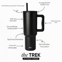 Simple Modern Trek termo šalica sa slamkom i ručkom, 1180 ml, putna šalica od nehrđajućeg čelika za ledenu kavu, Midnight Black 2
