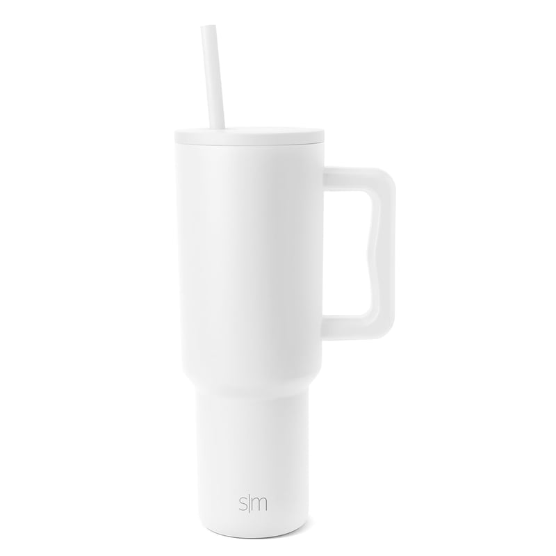Pahar Termos Simple Modern Trek cu Pai și Mâner, 1180 ml, Cană de Călătorie din Oțel Inoxidabil pentru Cafea cu Gheață, Alb de Iarnă