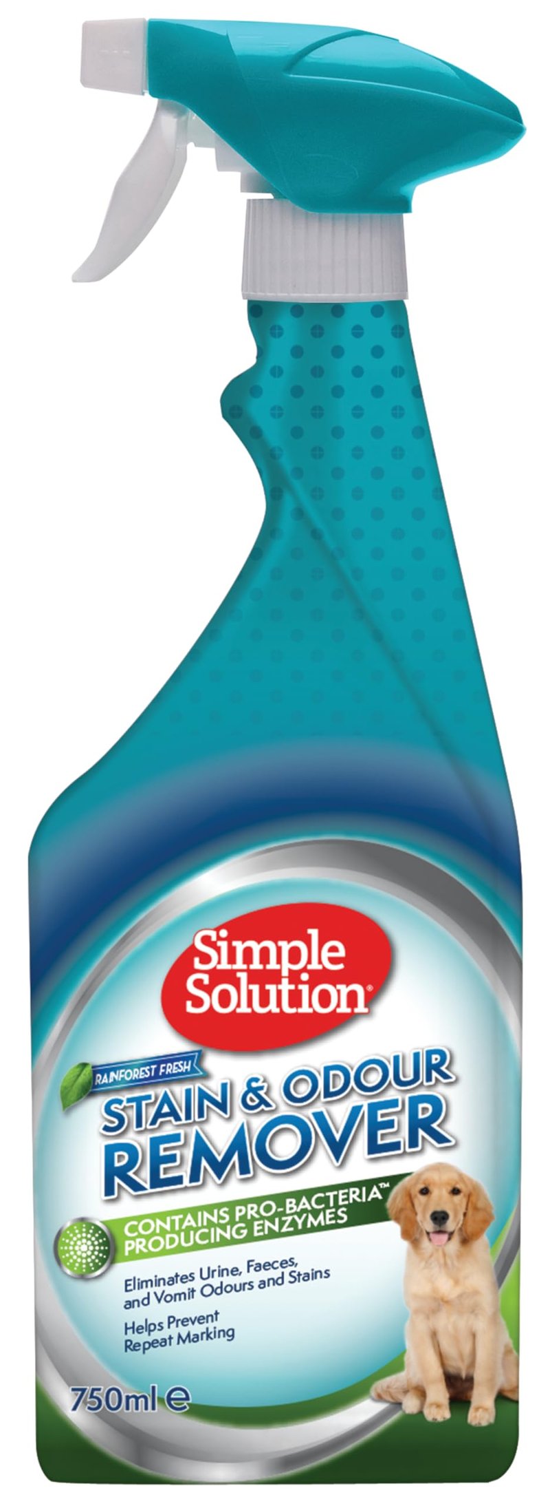 Simple Solution sredstvo za uklanjanje mrlja i mirisa kućnih ljubimaca, enzimsko sredstvo za čišćenje s probiotskom snagom, Rainforest Fresh, 750 ml