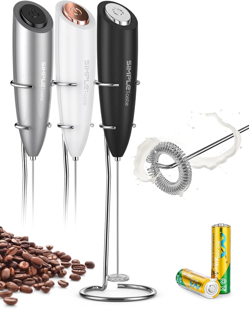 SIMPLETASTE elektromos tejhabosító kézi habtartó 2 elemmel cappuccino latte kávéhoz