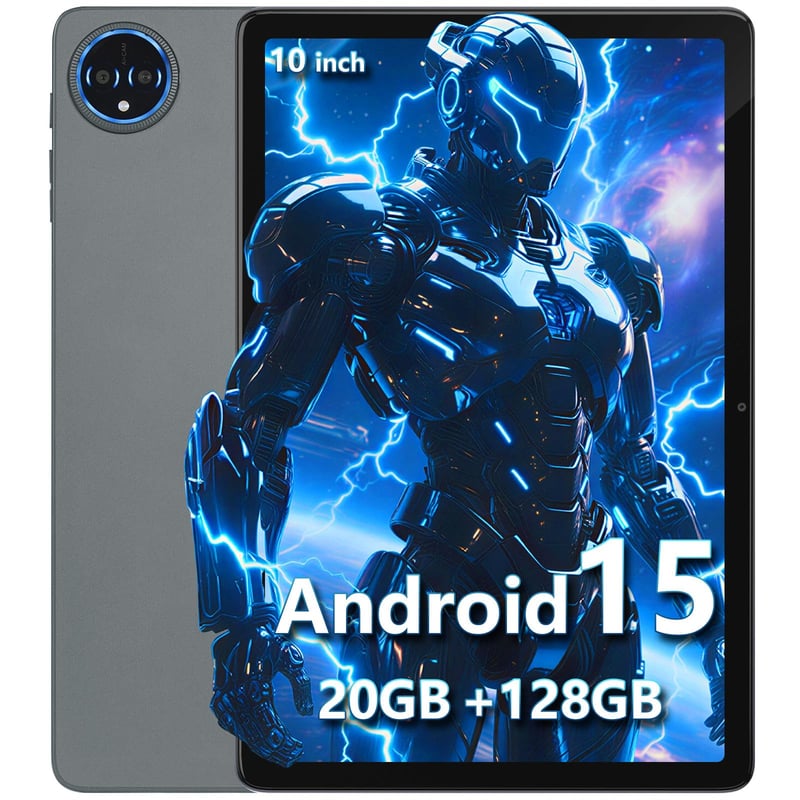 SIMPLORI 10-palcový Android 15 tablet, 20 GB RAM + 128 GB ROM, 8580 mAh, osemjadrový procesor, 5G Wi-Fi, 5 + 13 MP fotoaparát, Bluetooth 5.2, sivý