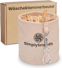 SimplySmooth 100% pamut csipesz tároló táska max 100 db ruhacsipeszhez extra nagy karabinerrel és zárható fedéllel 1