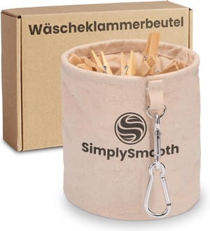 SimplySmooth ruhacsipesz tároló táska 100% pamut, max. 100 db csipeszhez, akasztókapoccsal - bézs