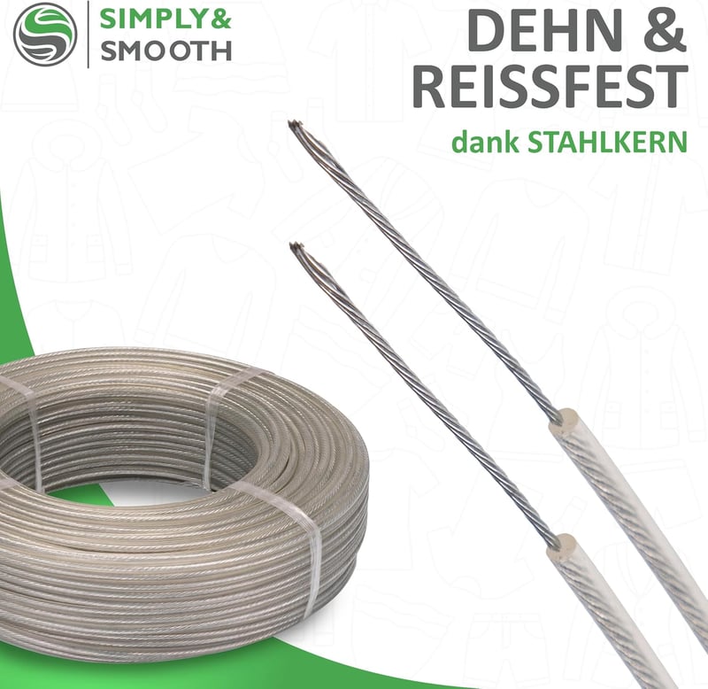 SimplySmooth 50m Acélmagos Ruhaszárító Kötél, Extra Erős Kültéri és Beltéri Használatra
