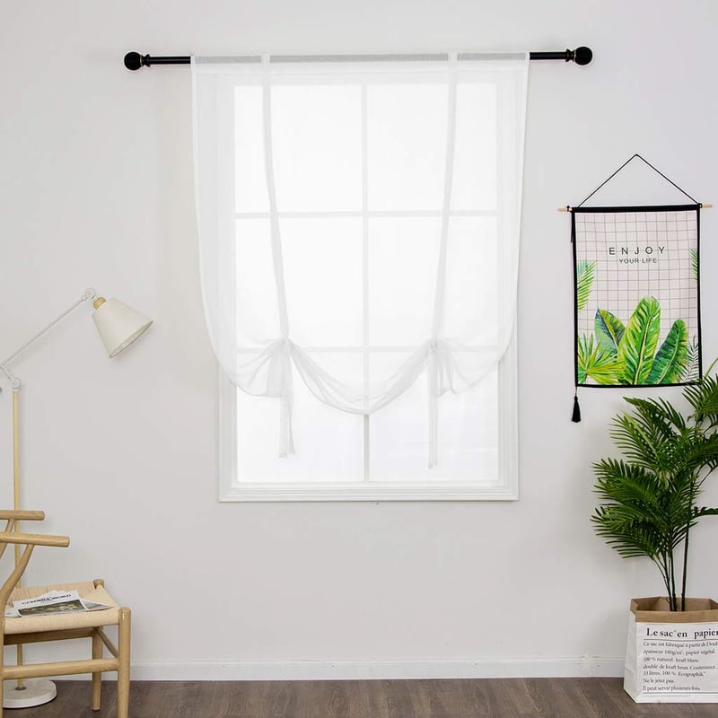 SIMPVALE Priehľadná záclona typu voál 80x140 cm, biela, rímska roleta, svetlo prepúšťajúca záclona do obývačky a spálne, 1 ks