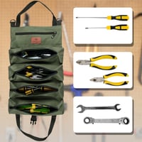 Geantă pentru scule tip rulou Sinand cu 5 buzunare cu fermoar, geantă pentru chei fixe pentru instalatori și electricieni, verde 4
