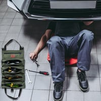 Geantă pentru scule tip rulou Sinand cu 5 buzunare cu fermoar, geantă pentru chei fixe pentru instalatori și electricieni, verde 7