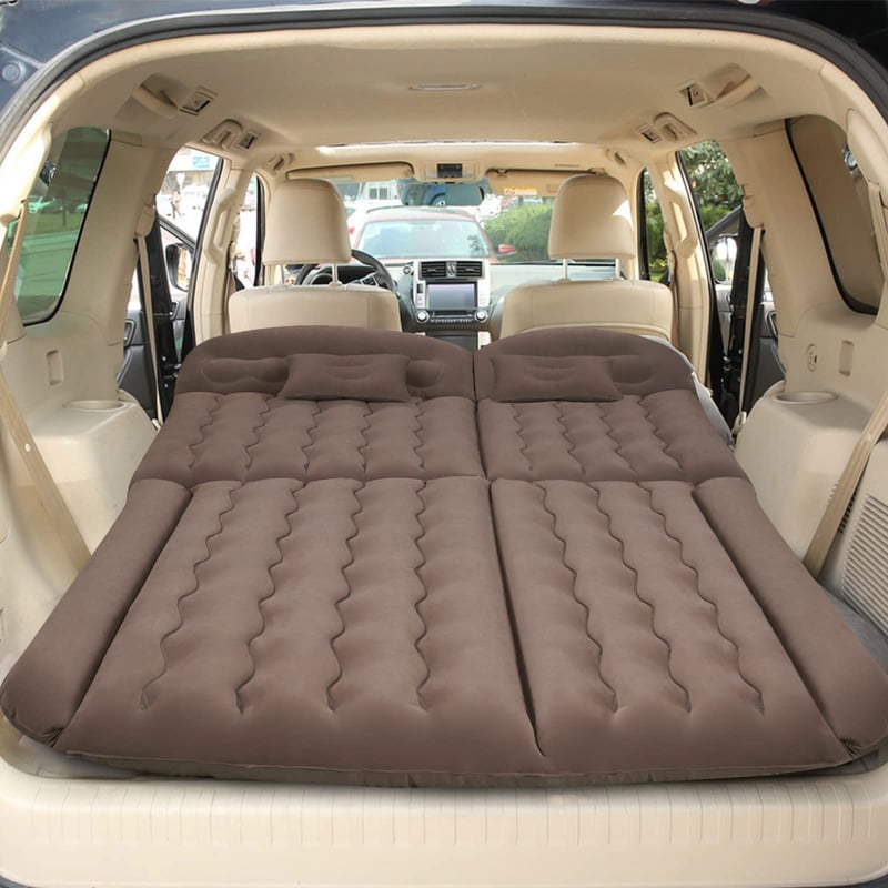 Sinbide Nafukovací matrac do auta – sivý, plyšový cestovný matrac do SUV, na kempovanie, turistiku, s elektrickou pumpou, 128 x 70 cm