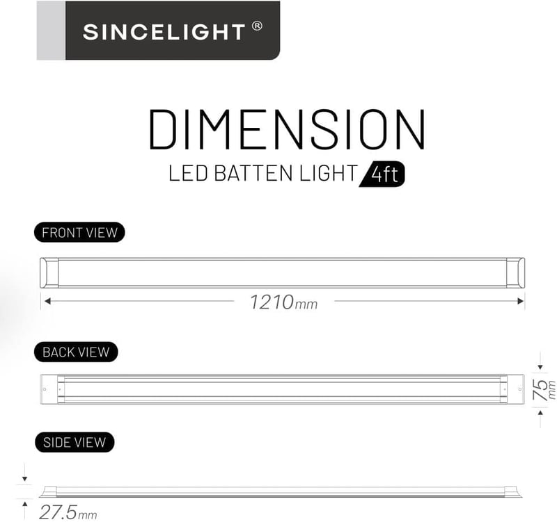 SINCELIGHT 36W LED Lámpa 120cm Semleges Fehér 4000K Konyha Fürdőszoba Garázs Irodai Világítás