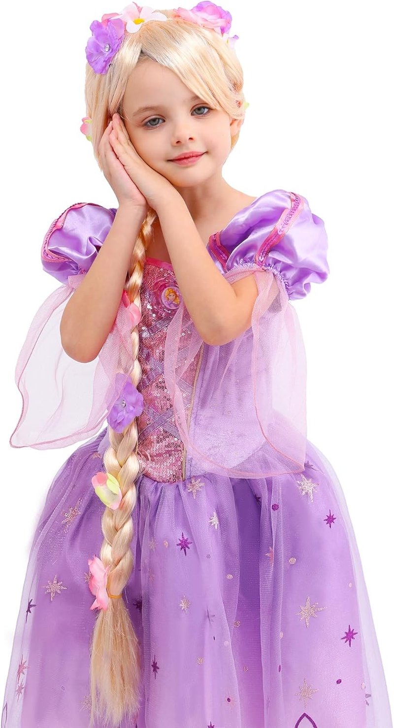 Sincere Party Rapunzel jelmez szett lányoknak - paróka, fonott haj, hercegnő kiegészítők