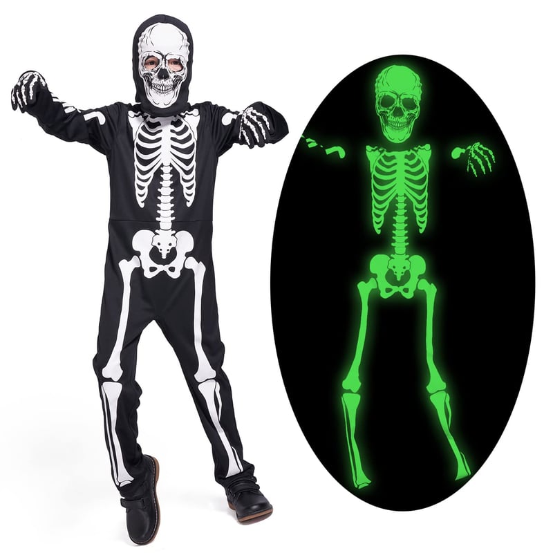 Sincere Party Svietiaci kostým kostlivca pre deti s rukavicami, 3-5 rokov, halloweensky kostým pre chlapcov a dievčatá