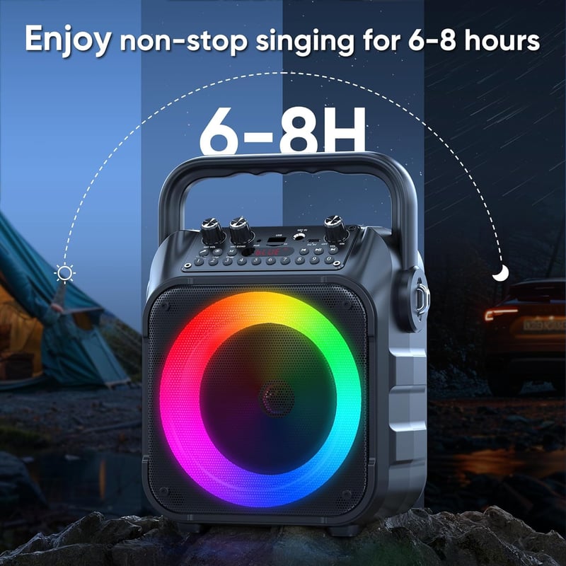 Singingmate Karaoke Gép Bluetooth Hangszóró 2 Vezeték Nélküli Mikrofonnal LED Fénnyel - Black