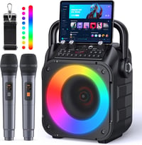 Singingmate Karaoke Gép Bluetooth Hangszóró 2 Vezeték Nélküli Mikrofonnal LED Fénnyel - Black 1