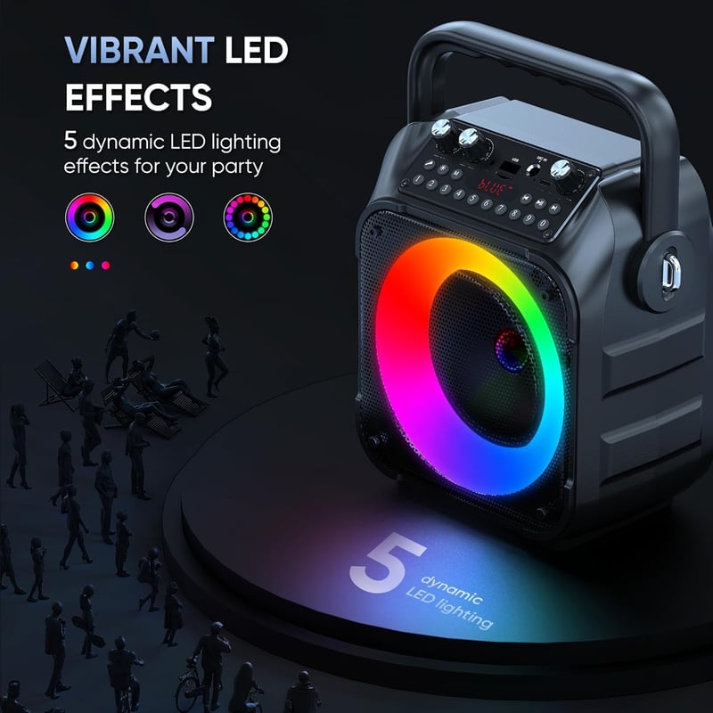Singingmate Karaoke Gép Bluetooth Hangszóró 2 Vezeték Nélküli Mikrofonnal LED Fénnyel - Black