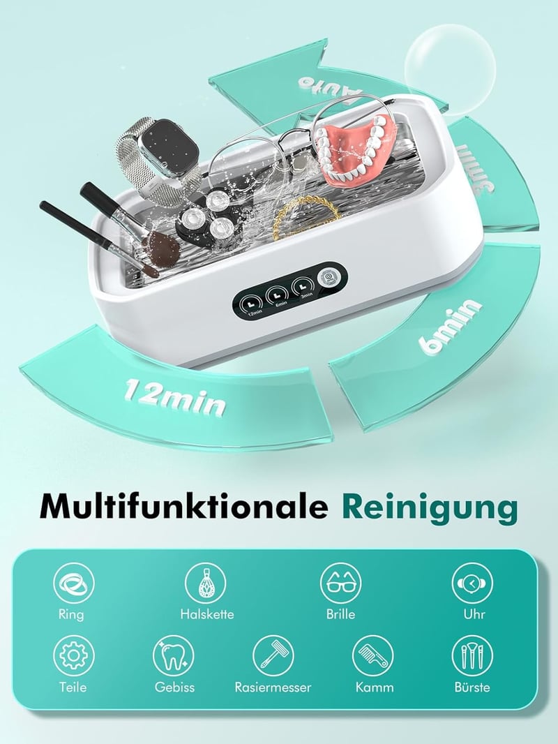 Singphere Ultrahangos Tisztító 650ml, 48 kHz, Szemüveg Ékszer Fogsor Tisztításhoz