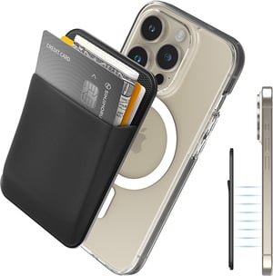 Portofel magnetic pentru carduri Sinjimoru M-Basic, negru, antiderapant, compatibil cu MagSafe pentru iPhone 17, 16, 15, 14, 13