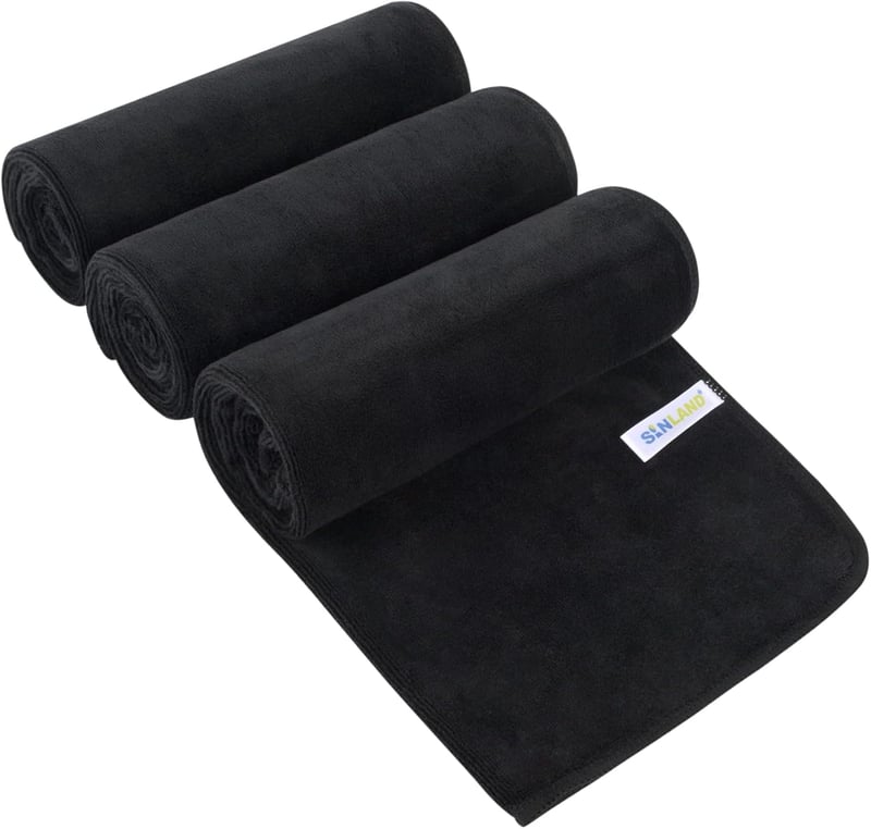 SINLAND Mikroszálas Edzőtörlő 40x80cm 3db Fekete Sporthoz és Edzéshez
