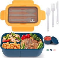 Sinnsally 1250ml Ételhordó 3 Rekeszes Bento Box Evőeszközzel Kék - Bule 1
