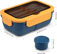 Sinnsally 1250ml Ételhordó 3 Rekeszes Bento Box Evőeszközzel Kék - Bule 2