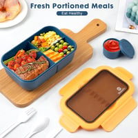 Sinnsally 1250ml Ételhordó 3 Rekeszes Bento Box Evőeszközzel Kék - Bule 5