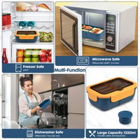 Sinnsally 1250ml Ételhordó 3 Rekeszes Bento Box Evőeszközzel Kék - Bule 6