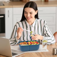 Sinnsally 1250ml Ételhordó 3 Rekeszes Bento Box Evőeszközzel Kék - Bule 7